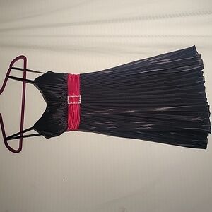 B Darlin Womens Black Pleated Dress w/Rhinestone Detail & Red Tie
